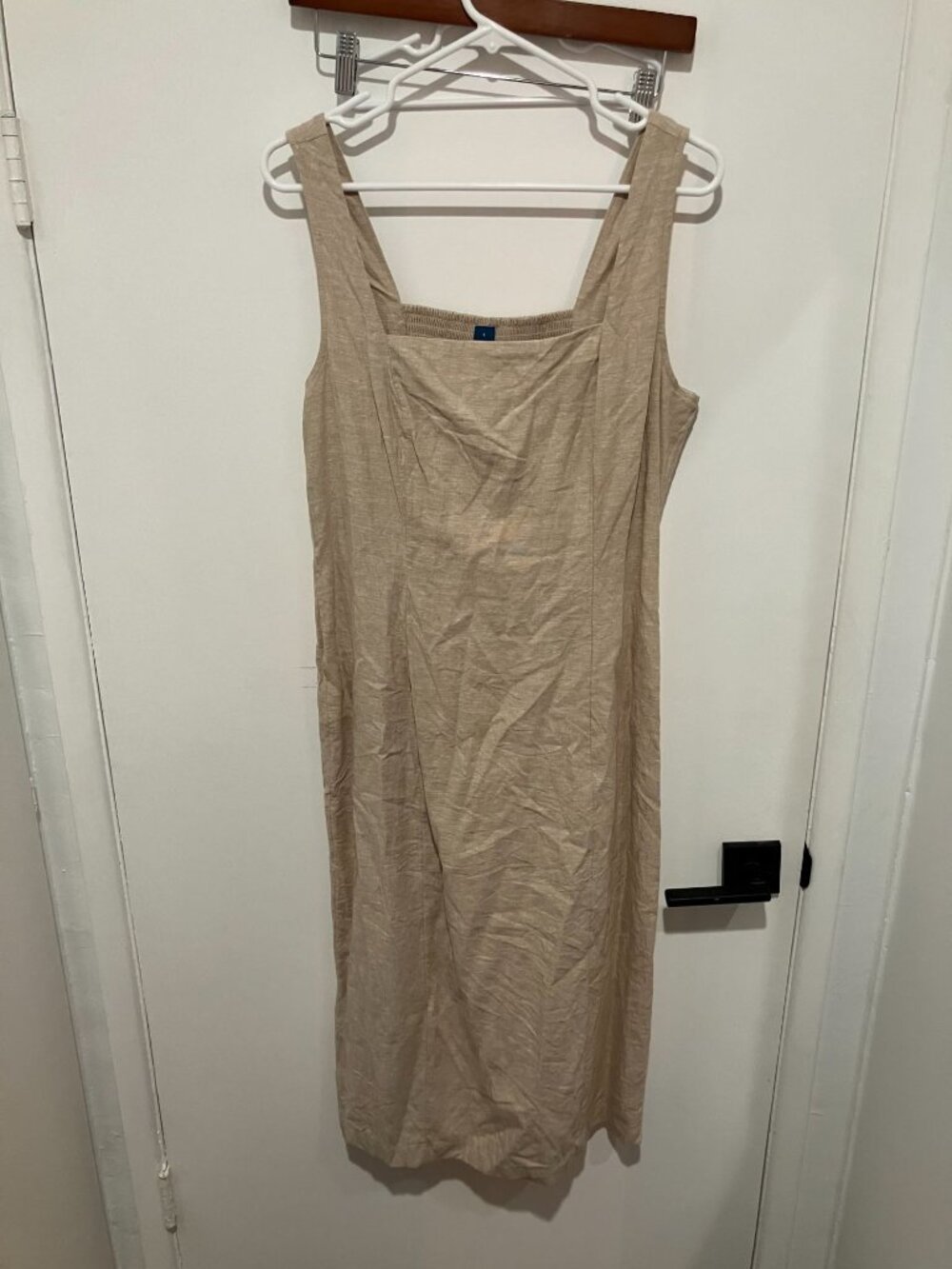 Old Navy Linen Blend Square Neck Sleeveless Midi Dress Beige Tan Large